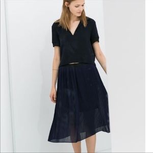 Zara Navy Pleated Skirt